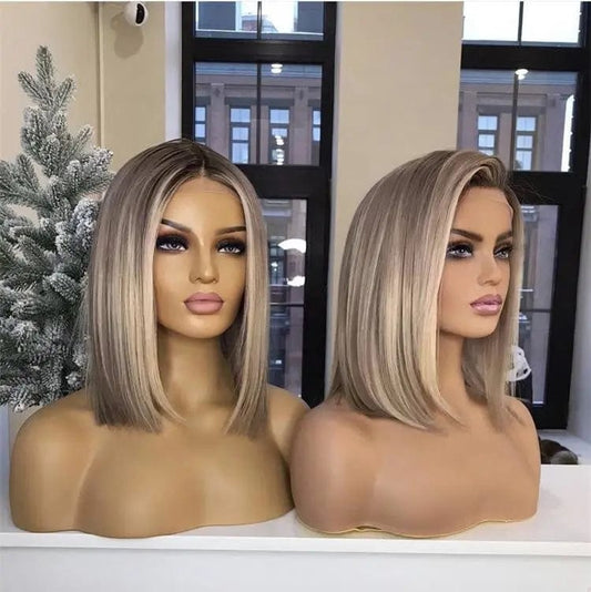 Ash Blonde Ombre Color Straight Bob Wig
