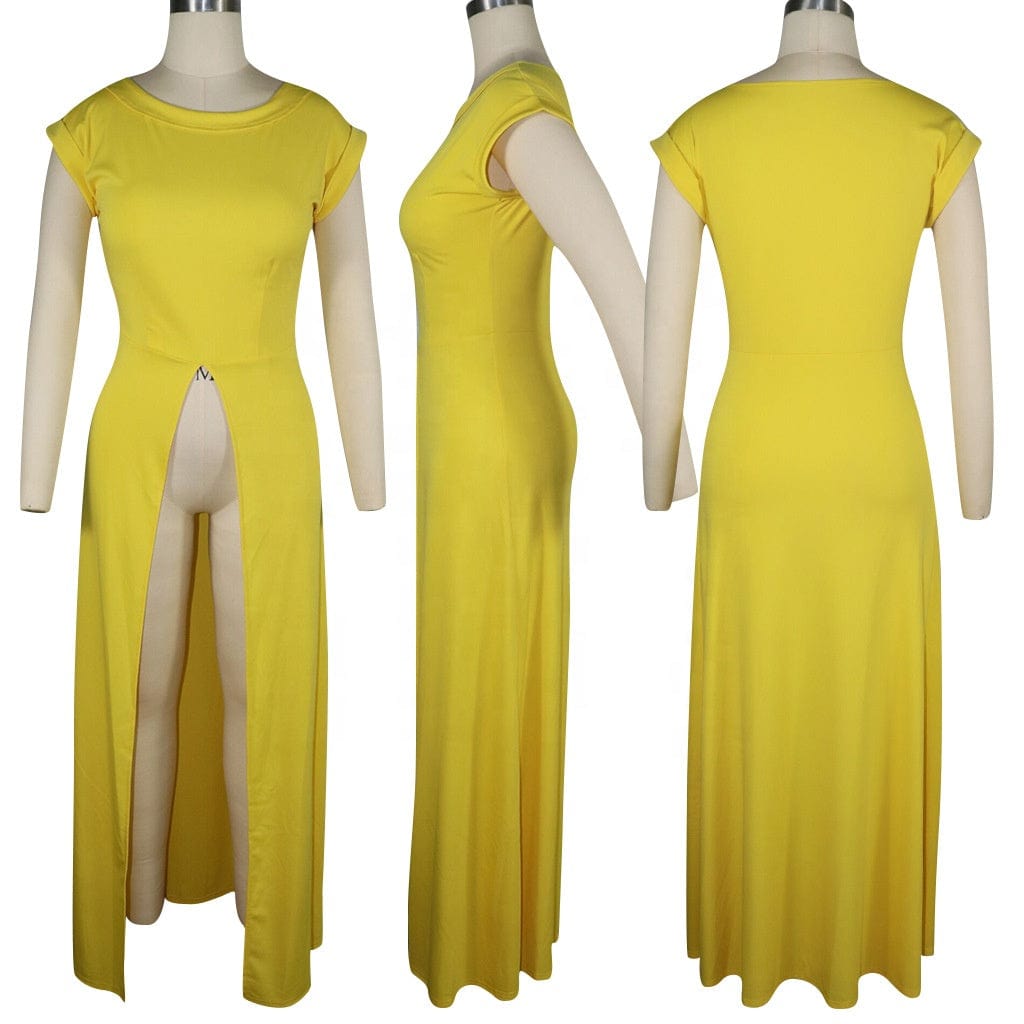 Autumn and winter high collar Short-sleeved round neck long Slit pullover women coat