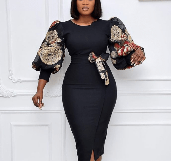 Autumn Bodycon Bowtie Printing African Women Office Career Dresses