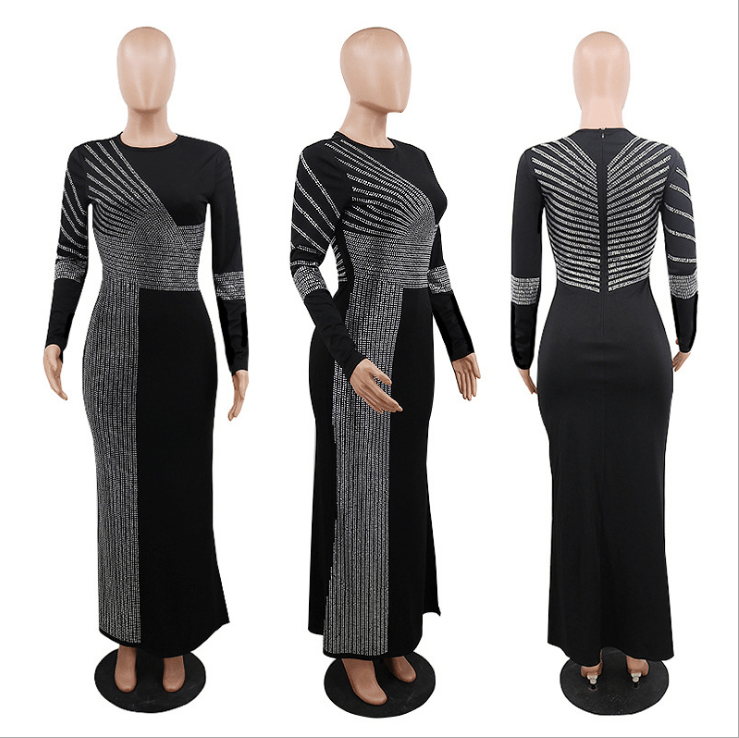 Autumn Bodycon Sexy Full Sleeve Pencil Long Beading Lady Prom Dress