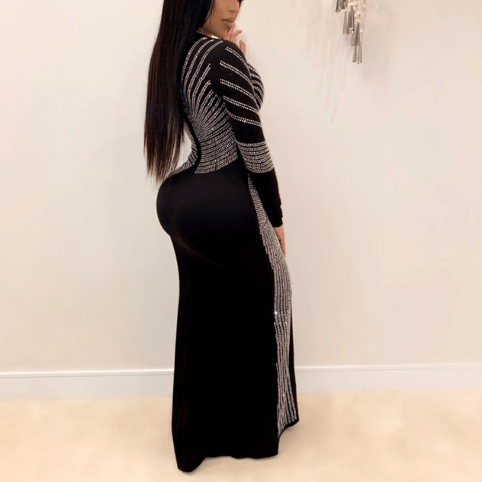 Autumn Bodycon Sexy Full Sleeve Pencil Long Beading Lady Prom Dress