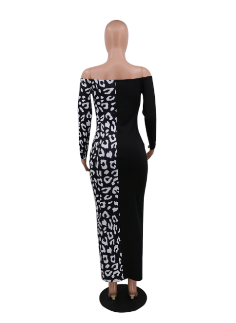 Autumn Fashionable Off Shoulder Printed Patchwork Casual Dress Lady