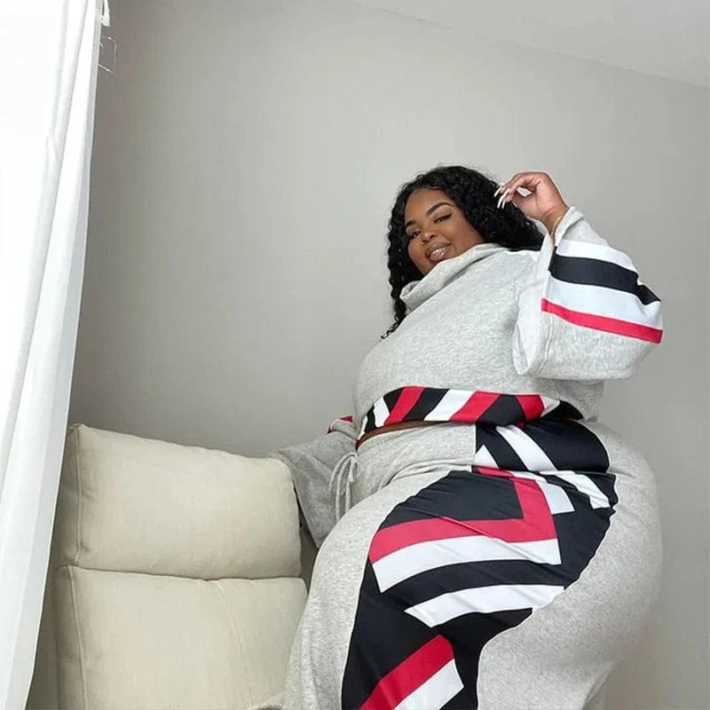 Autumn Plus Size Patchwork 2 Piece Pant Set for Fat XL-5XL Women Clothing Pullover Plus Size Two Piece Pants Fall Clothing