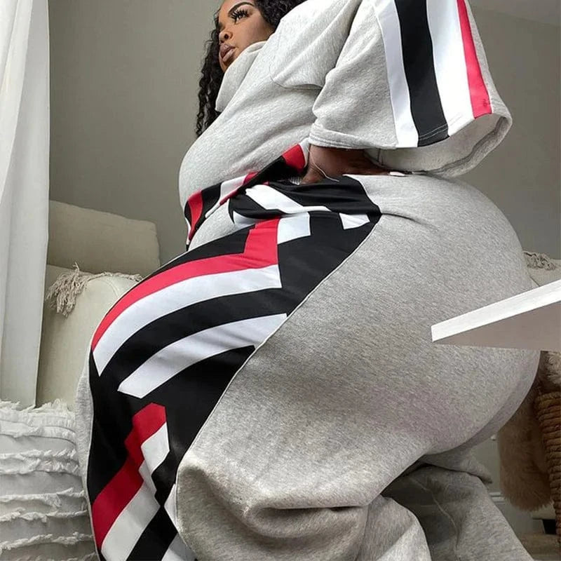 Autumn Plus Size Patchwork 2 Piece Pant Set  for Fat XL-5XL Women Clothing Pullover Plus Size Two Piece Pants Fall Clothing