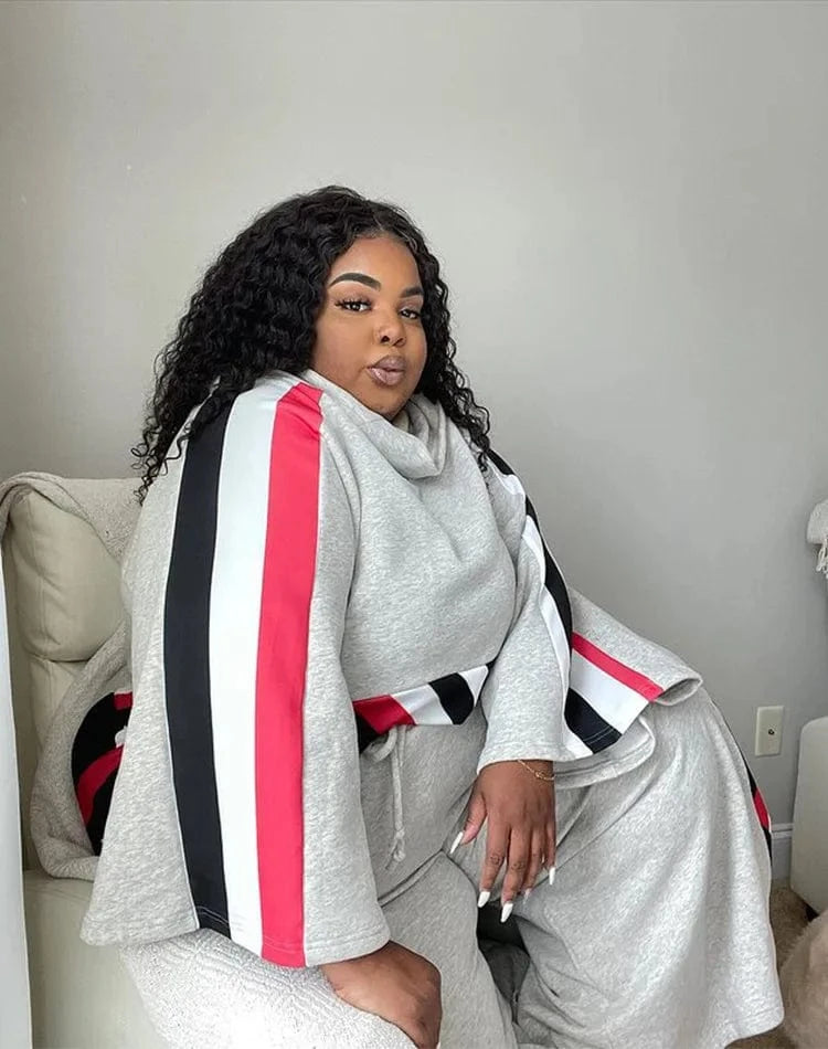 Autumn Plus Size Patchwork 2 Piece Pant Set for Fat XL-5XL Women Clothing Pullover Plus Size Two Piece Pants Fall Clothing