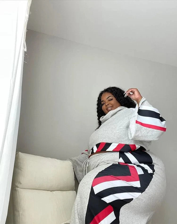 Autumn Plus Size Patchwork 2 Piece Pant Set for Fat XL-5XL Women Clothing Pullover Plus Size Two Piece Pants Fall Clothing