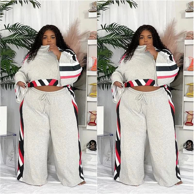 Autumn Plus Size Patchwork 2 Piece Pant Set for Fat XL-5XL Women Clothing Pullover Plus Size Two Piece Pants Fall Clothing
