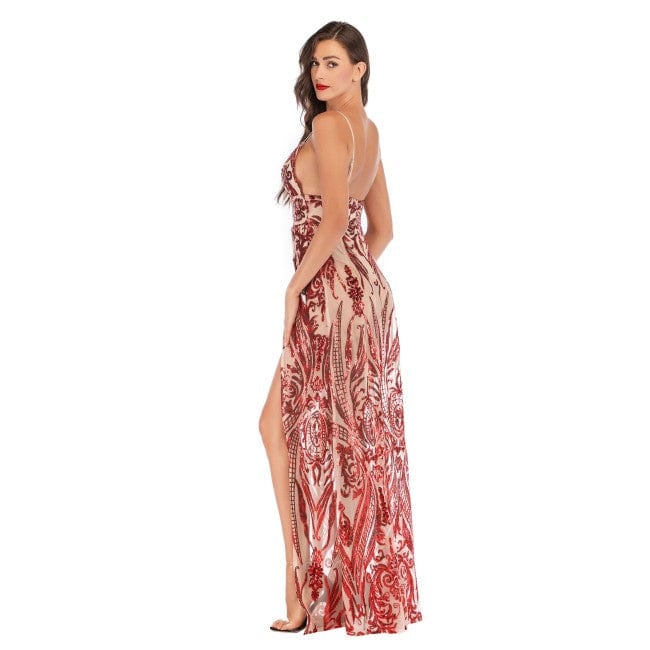 autumn winter party maxi dress sling evening deep v-neck backless sequin sexy elegant strap dresses vestidos Y10349
