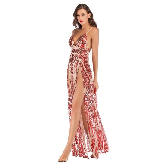 autumn winter party maxi dress sling evening deep v-neck backless sequin sexy elegant strap dresses vestidos Y10349