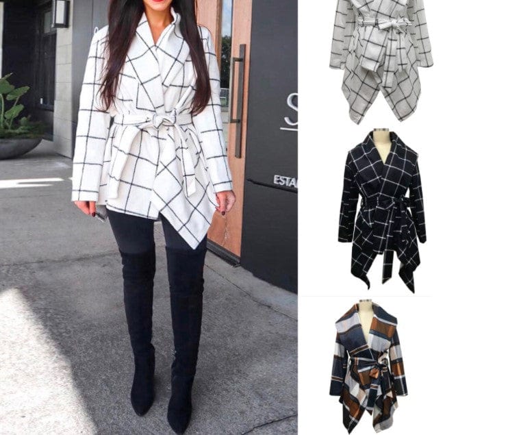 Autumn/winter tartan overcoat Amazon woolen belted woolen overcoat winter clothes for women