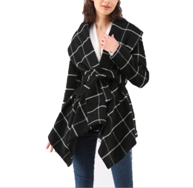 Autumn/winter tartan overcoat Amazon woolen belted woolen overcoat winter clothes for women