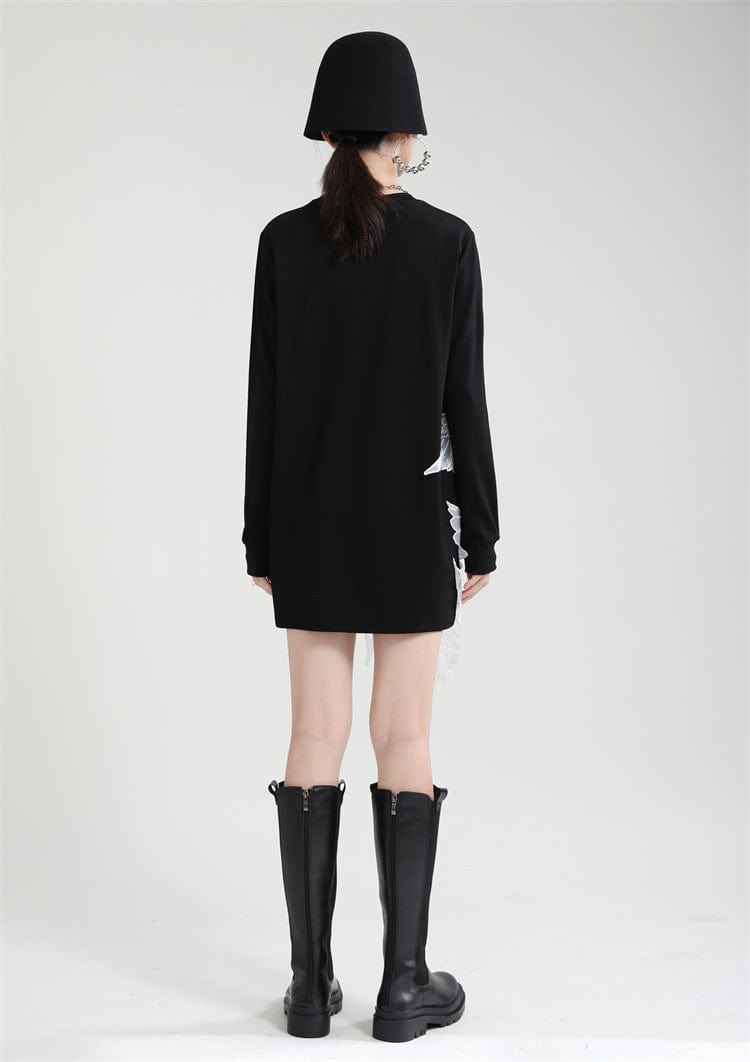 Autumn Women's 2022 new irregular angel wings color Guard dress design black long-sleeve dress shirt dress