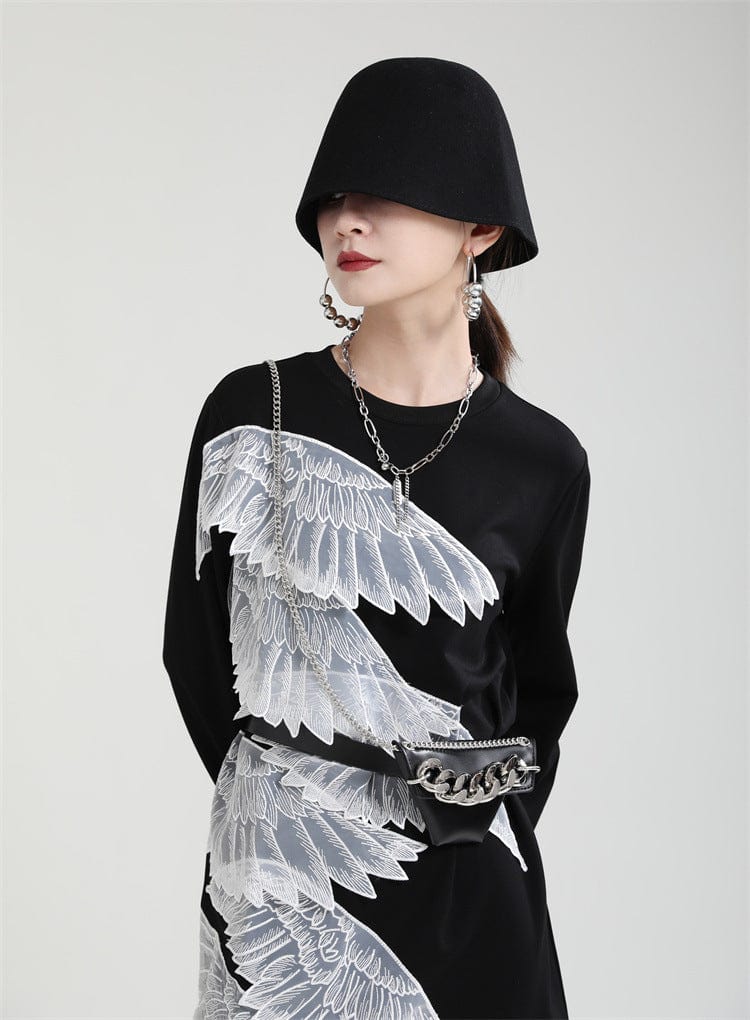 Autumn Women's 2022 new irregular angel wings color Guard dress design black long-sleeve dress shirt dress