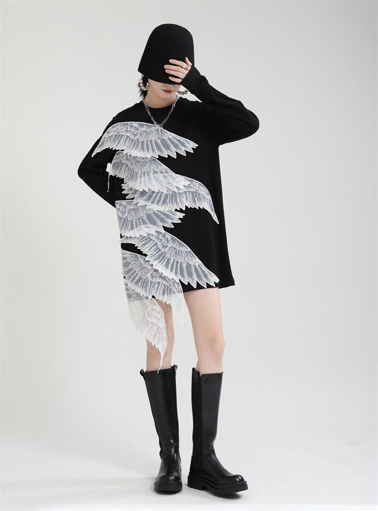 Autumn Women's 2022 new irregular angel wings color Guard dress design black long-sleeve dress shirt dress