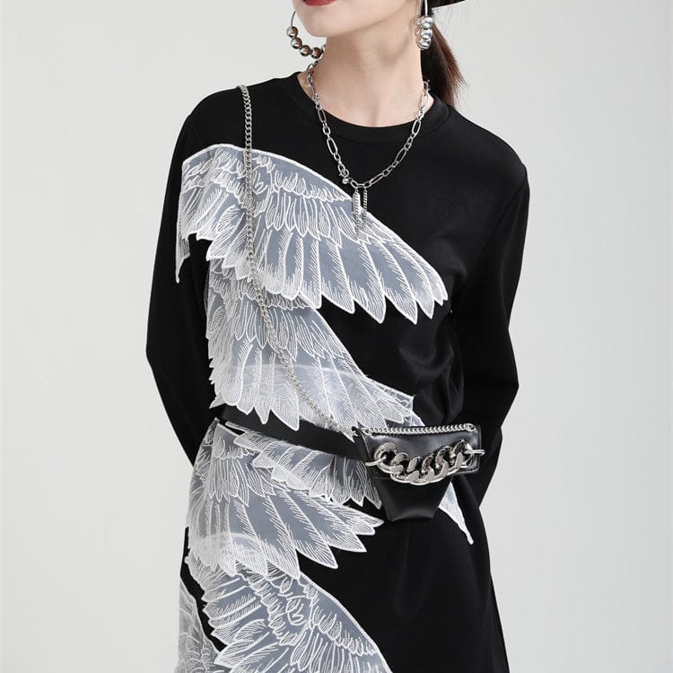 Autumn Women's 2022 new irregular angel wings color Guard dress design black long-sleeve dress shirt dress