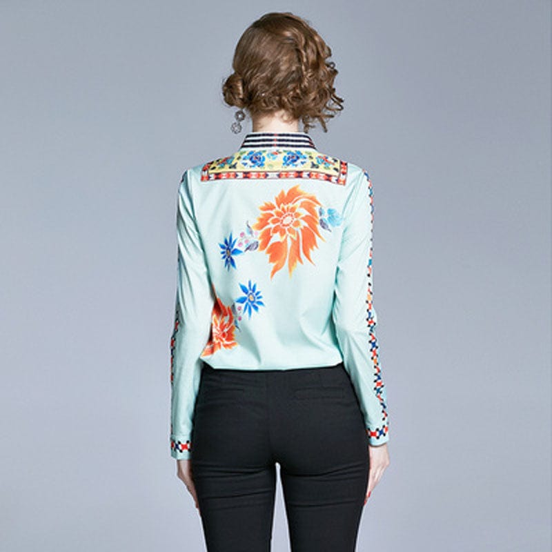 AZ6687045 European station spring new women's temperament printed tops fashion wild lapel shirt