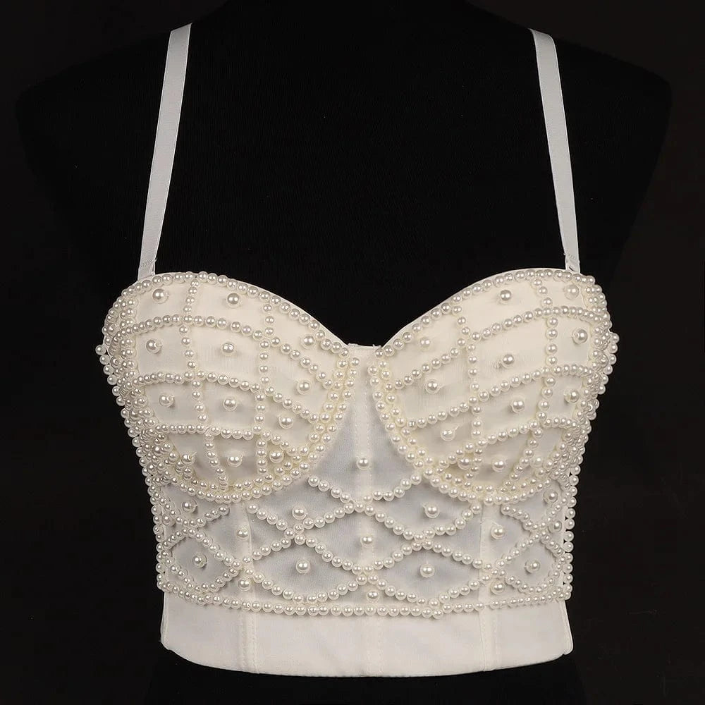 B / S / White white 2023 Women's Suspender Rhinestone Beaded Top Sexy Bandeau Corset Hot Girl Waistcoat