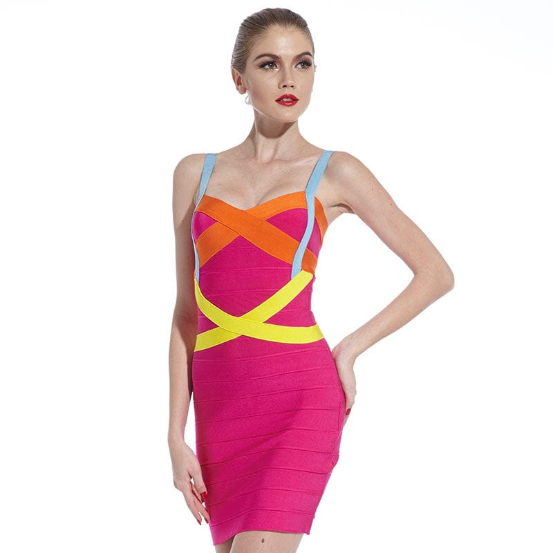 BA152 New Arrivals Colorful Spaghetti Patchwork Sexy Fancy Elegance Long Dress Women Bandage Summer Dresses For Ladies