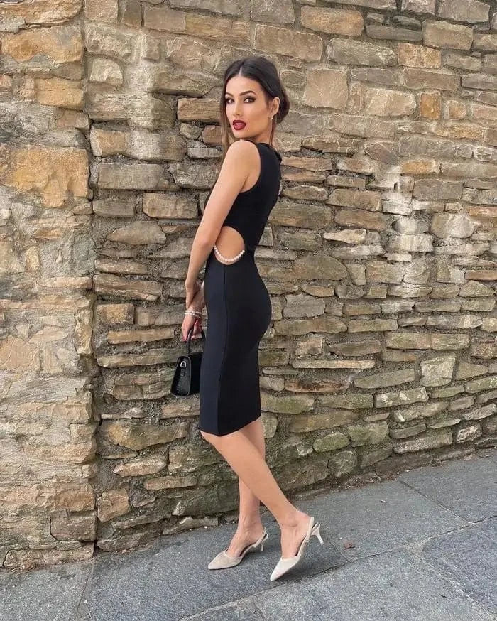 BA174 New Bandage Dress Sexy Hollow Out Round Neck Sleeveless Evening Dresses Fashion Party Casual Bodycon Vestidos For Woman