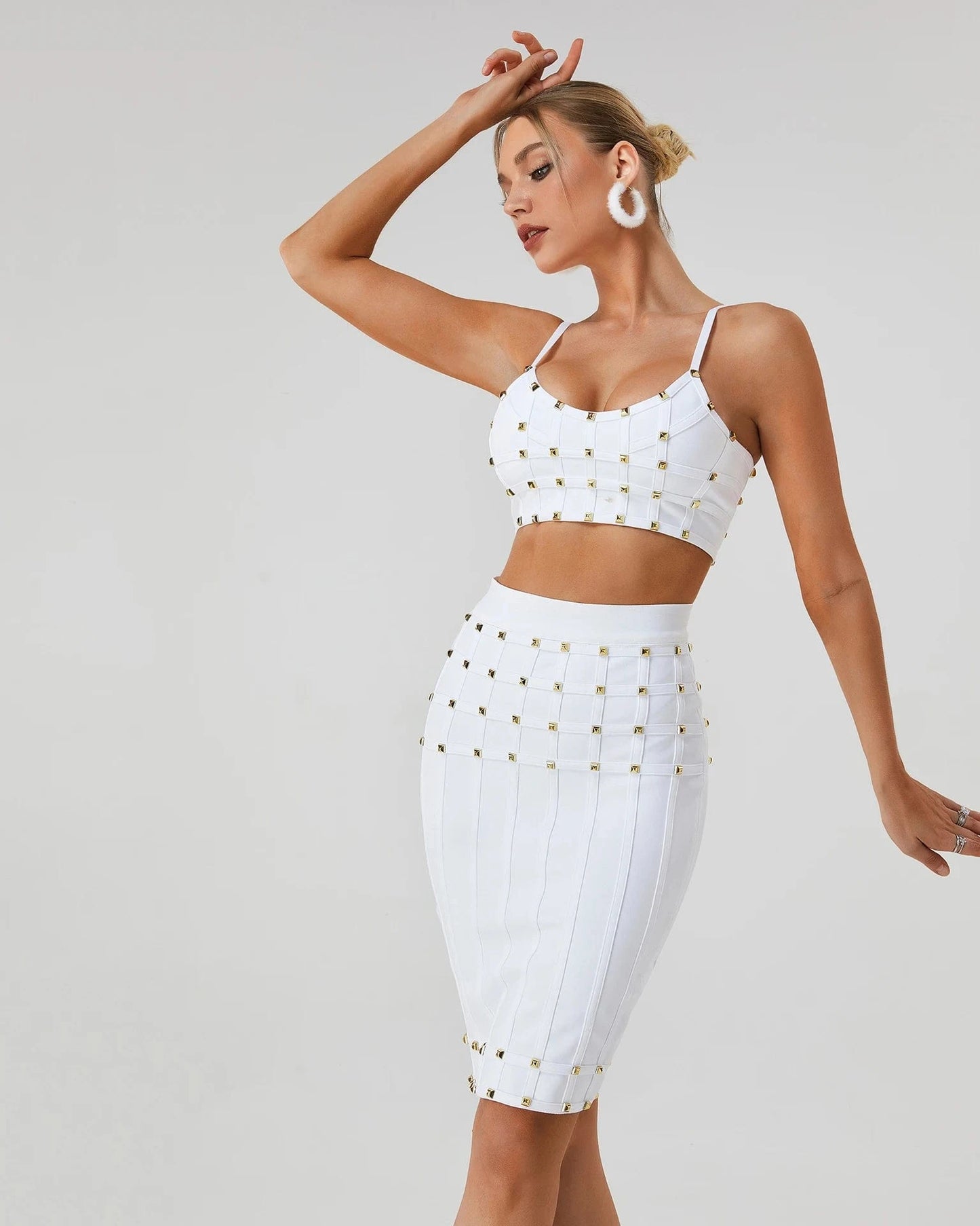 BA363 Bandage Dress Set Sexy Spaghetti Strap Top Mini Skirts Two Pieces Set Fashion Party High Quality Woman Summer Suit Dress