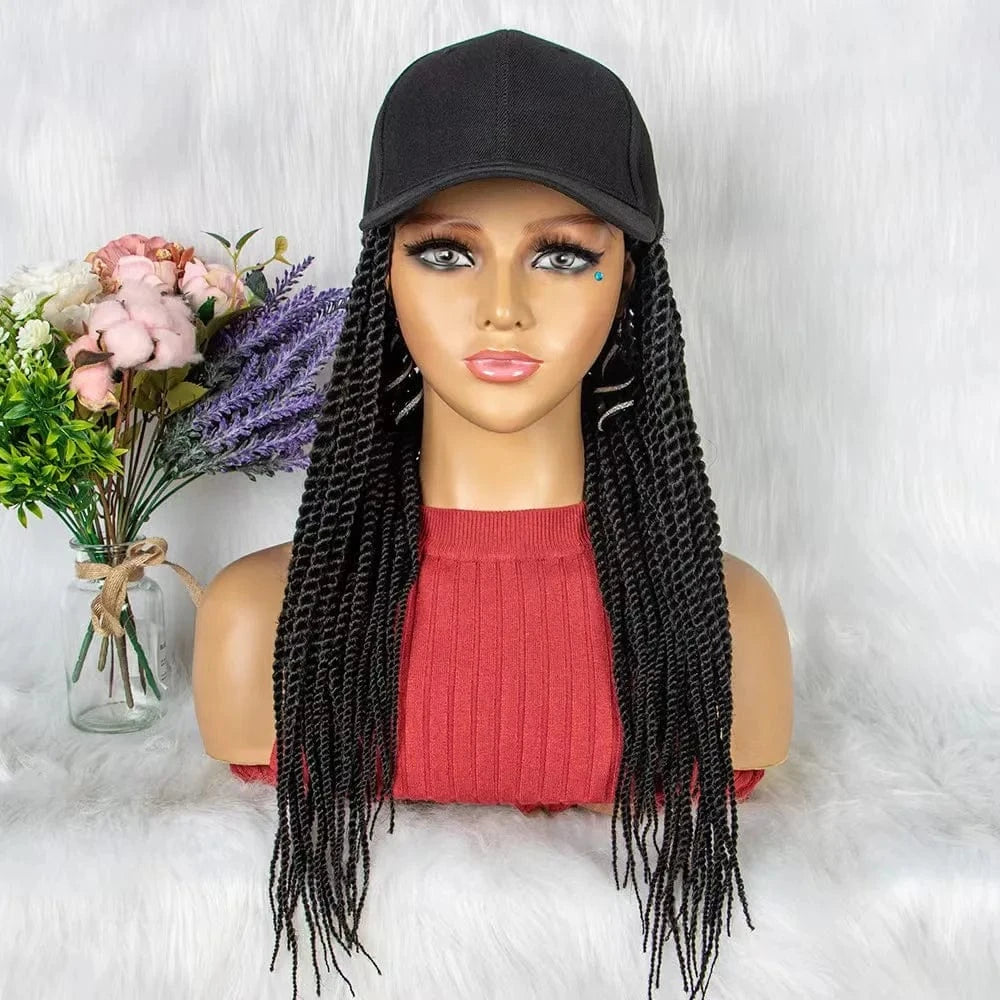 Baseball Cap Wig Long Ombre Braids Cap Wig Hat with Synthetic Small Box Braiding Hair Extensions for Women Girls Black Brown