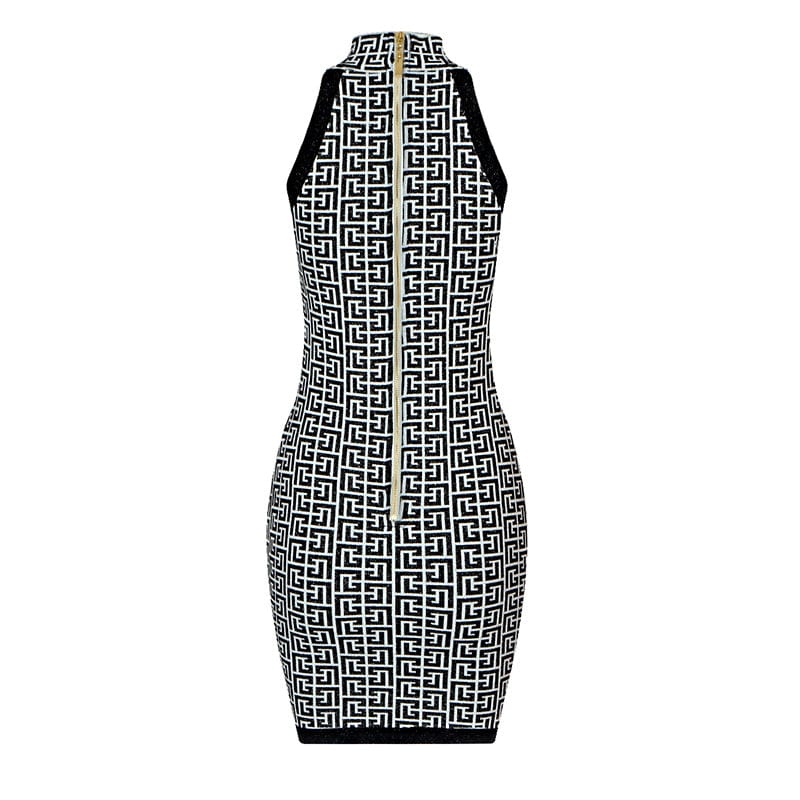 BD2199 Classic Print Metal Buttons Sleeveless Knitted Luxury Women'S Sweater Dress Dropshipping