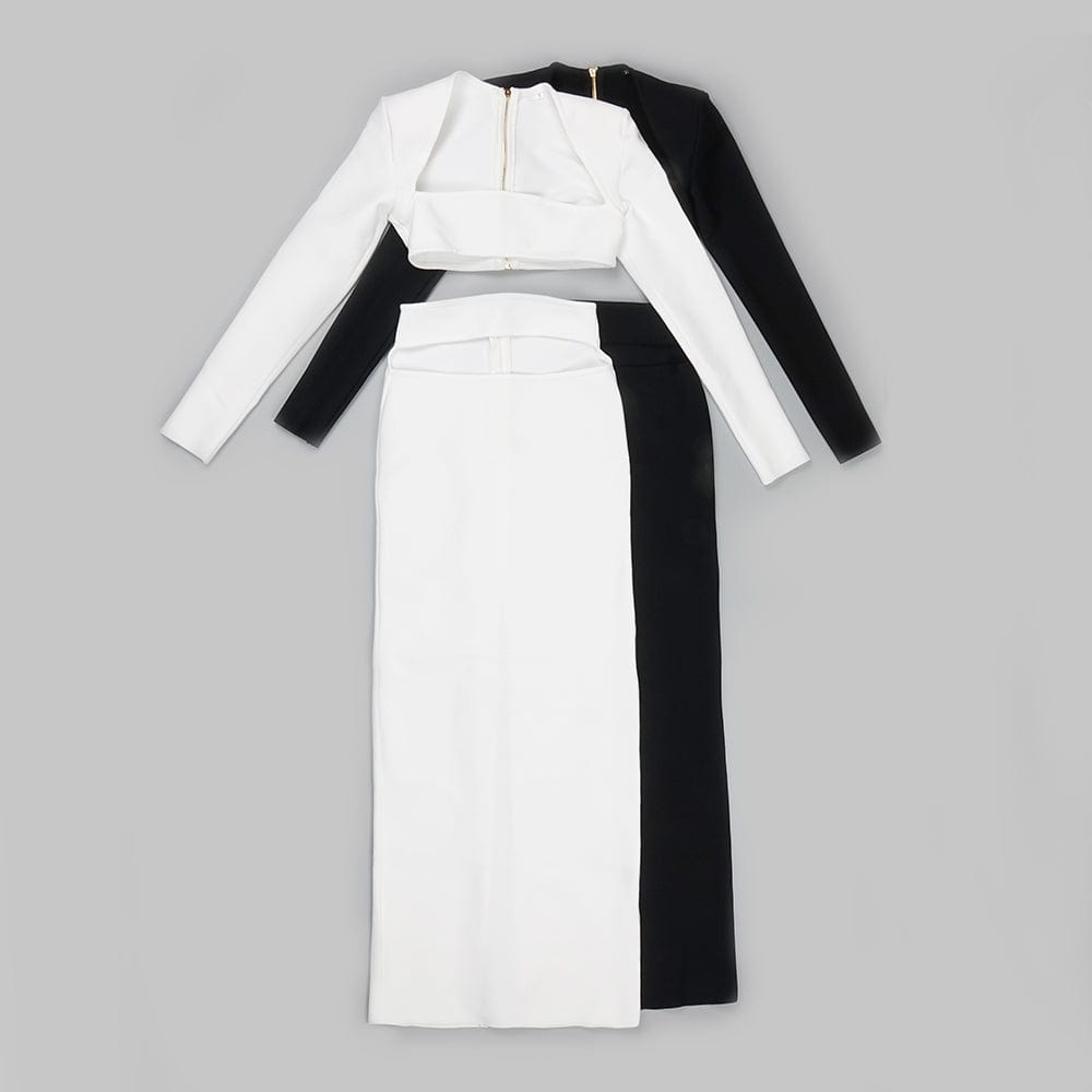 BD2272 Kimshein New Fashion Sexy Trending Womens White Two Piece Sets Holo Tops Long Skirt Party Sets