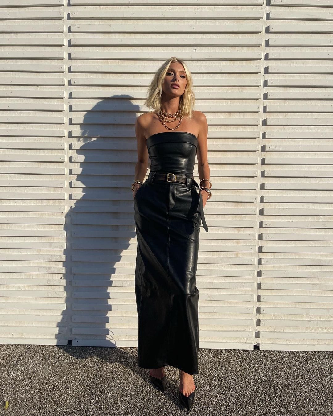 BD2333 Two Pieces Set Fashion Top And Skirt Leather Solid Color Strapless Sexy Backless 2023 Sashes