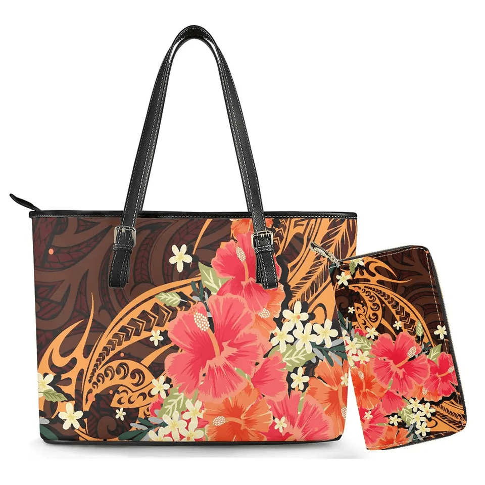 Beach Bags Women Purses And Handbags 2023 Fashionable Hawaii Flower Polynesian Tribal Ladies Leather Custom Purses And Handbags