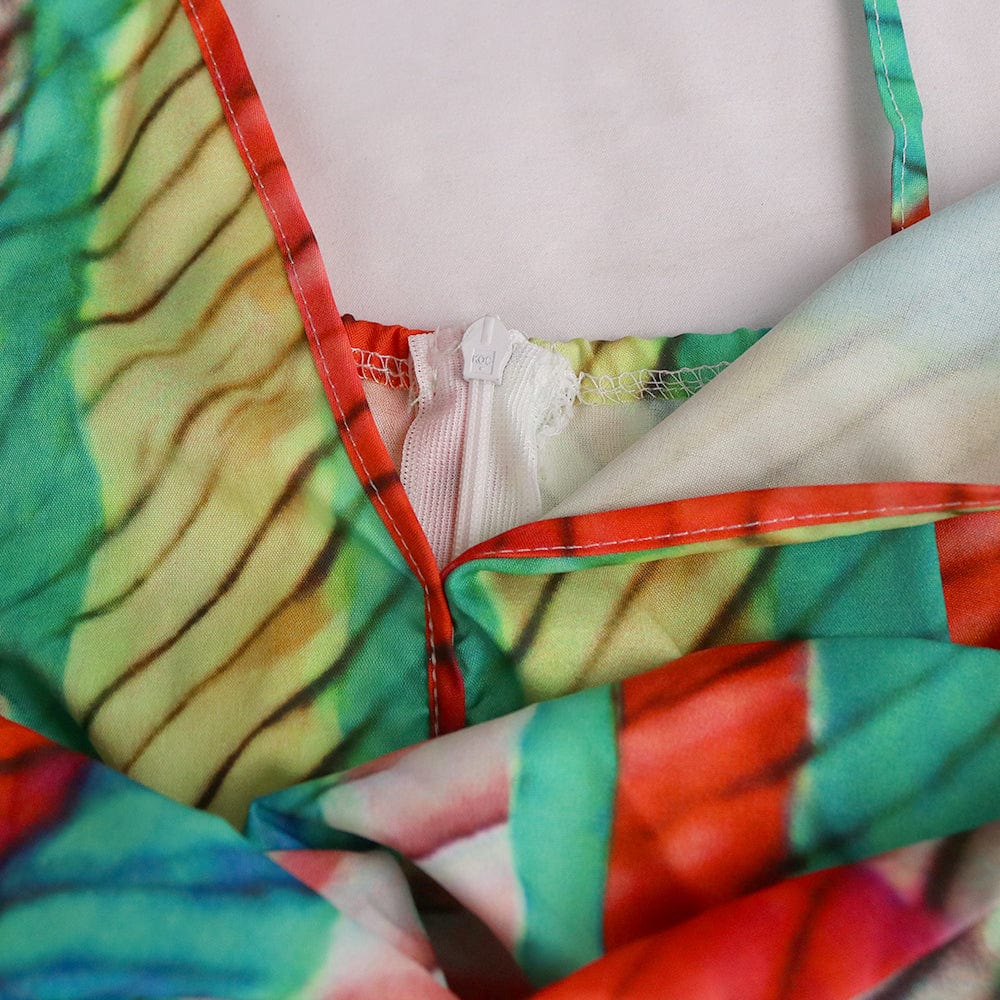 Beach Summer Halter Print Colorful Striped V Neck Women Casual Dresses