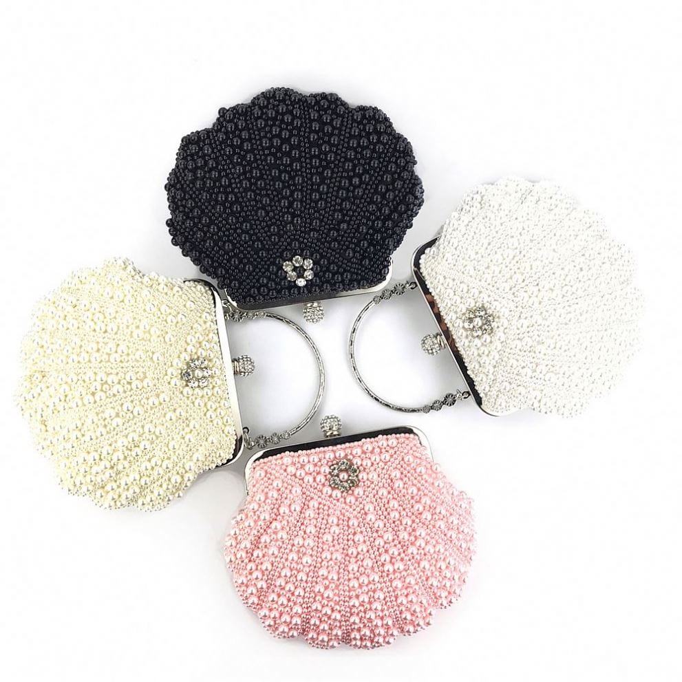 beaded wedding bridal evening bags hollow fashion women clutch pearl diamonds handbags shell design for party diner purse