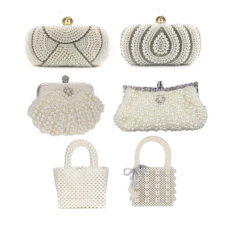 beaded wedding bridal evening bags hollow fashion women clutch pearl diamonds handbags shell design for party diner purse