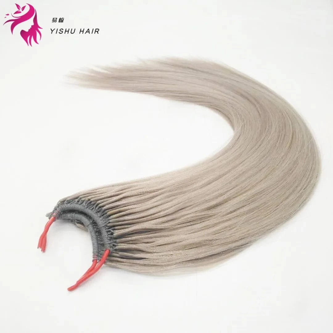 Beautiful colour blue/red/purple/pink/grey colour silk soft and straight one cotton thread two I tip hair extensions in korea