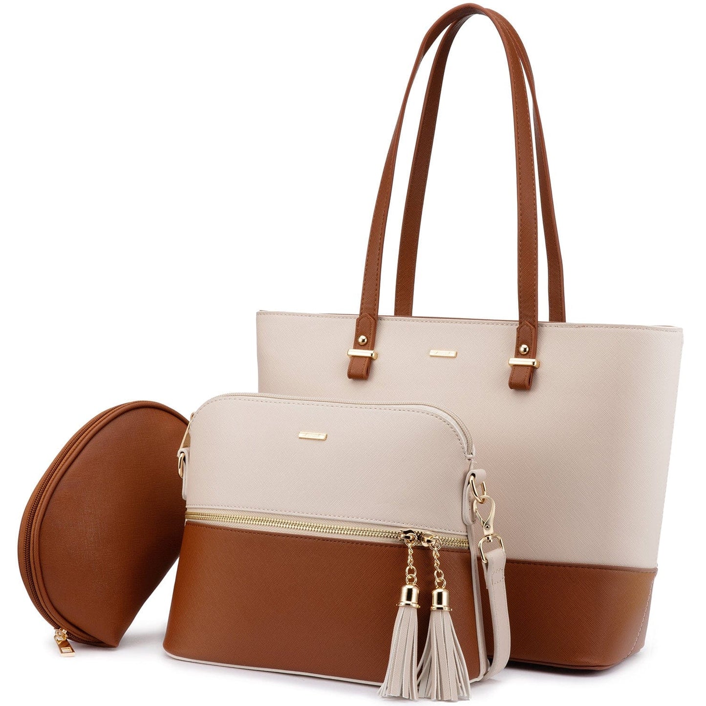 Beige-brown LOVEVOOK 2022 Luxury Designer Leather Women's Purse and Handbags 3 in 1 Hand Bags Set Ladies Shoulder Tote Bag Women Handbags