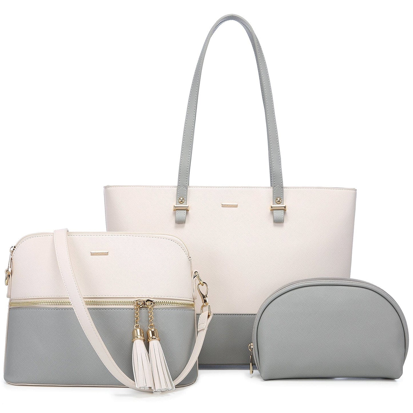 Beige-gray WB137933LK LOVEVOOK 2022 Luxury Designer Leather Women's Purse and Handbags 3 in 1 Hand Bags Set Ladies Shoulder Tote Bag Women Handbags