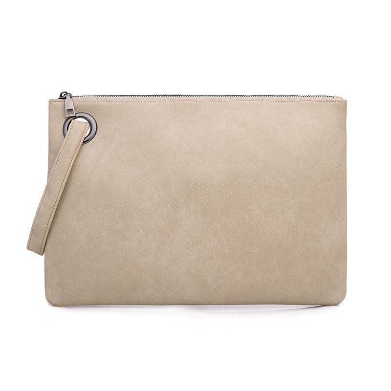 Beige High Quality Solid Women Oversized Everyday Clutch Bags Vegan Leather Envelope Evening Wristlet Handbag