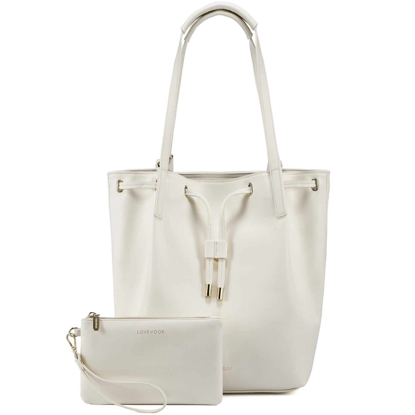 Beige LOVEVOOK wholesale 2pc ladies gift handbag set 2022 pu leather office shoulder tote bags Convertible backpacks custom women bags
