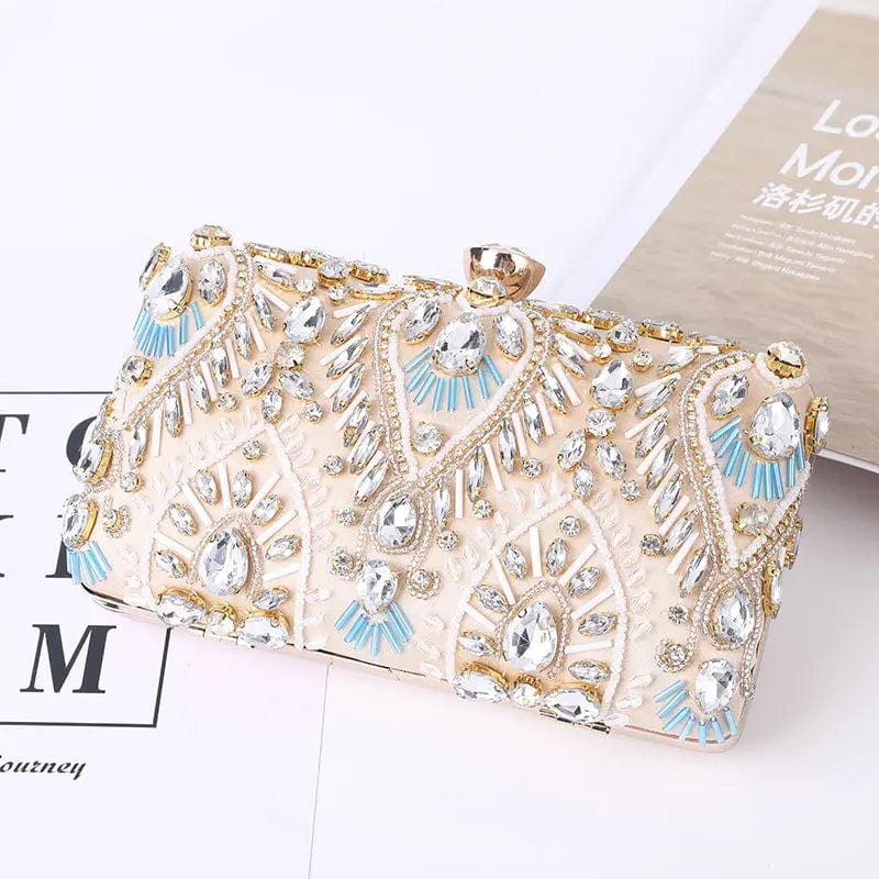 Beige New Ladies Party Wedding Handmade Crystal Diamond Rhinestone Clutch Evening Bags Dinner Beaded Embroidered Clutch Bag