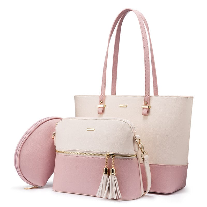 beige-pink LOVEVOOK 2022 Luxury Designer Leather Women's Purse and Handbags 3 in 1 Hand Bags Set Ladies Shoulder Tote Bag Women Handbags
