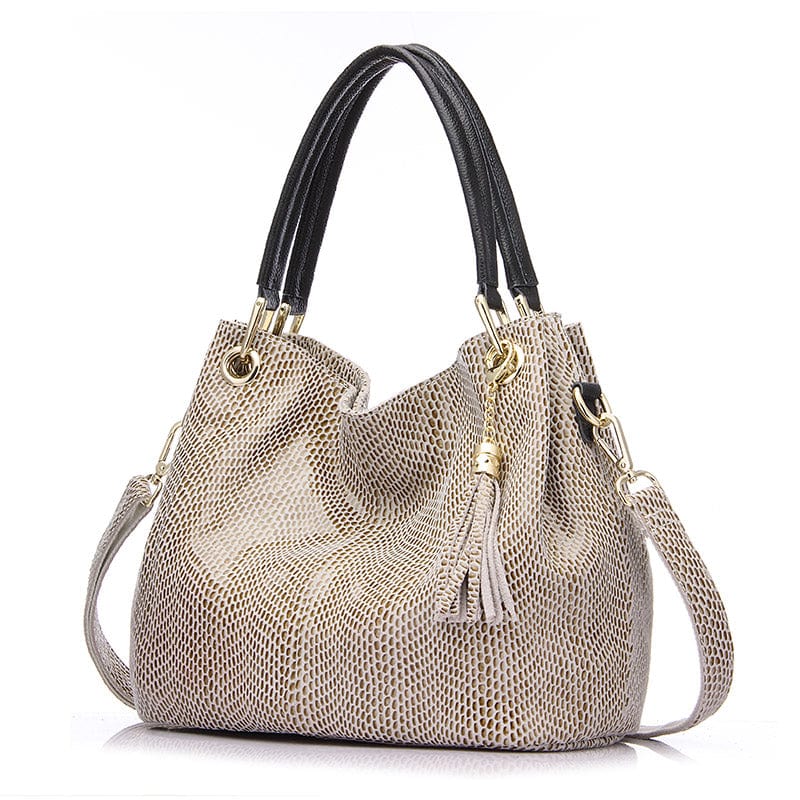 Beige REALER Genuine Leather Female Shoulder Crossbody Bags Ladies Totes Hand bags Hobos handbags for women