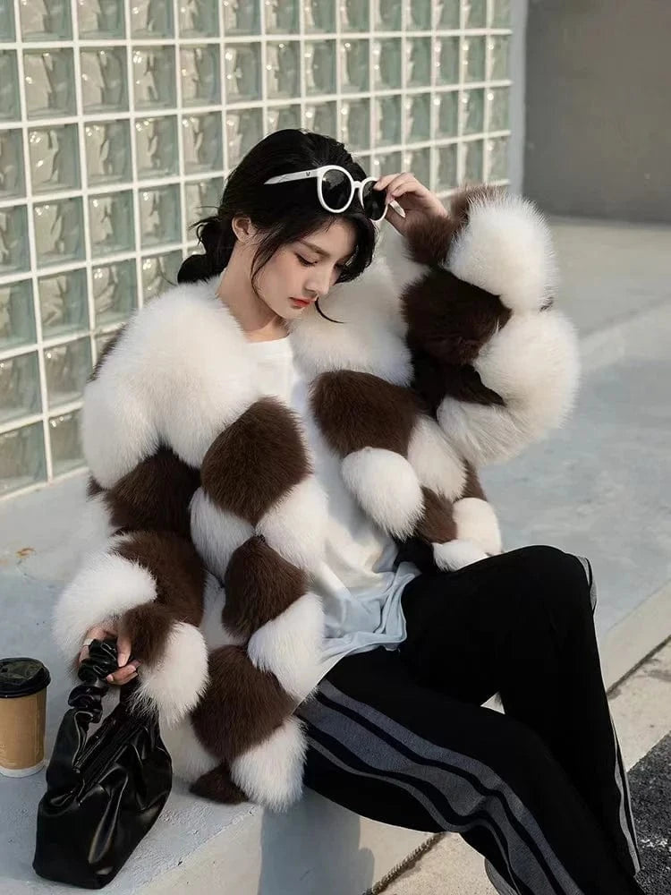 Best Quality Fur Coats Winter Bubble Fox Mink Raccoon Plush Women Coats Fur Jacket Brown Real Fur Coats Winter