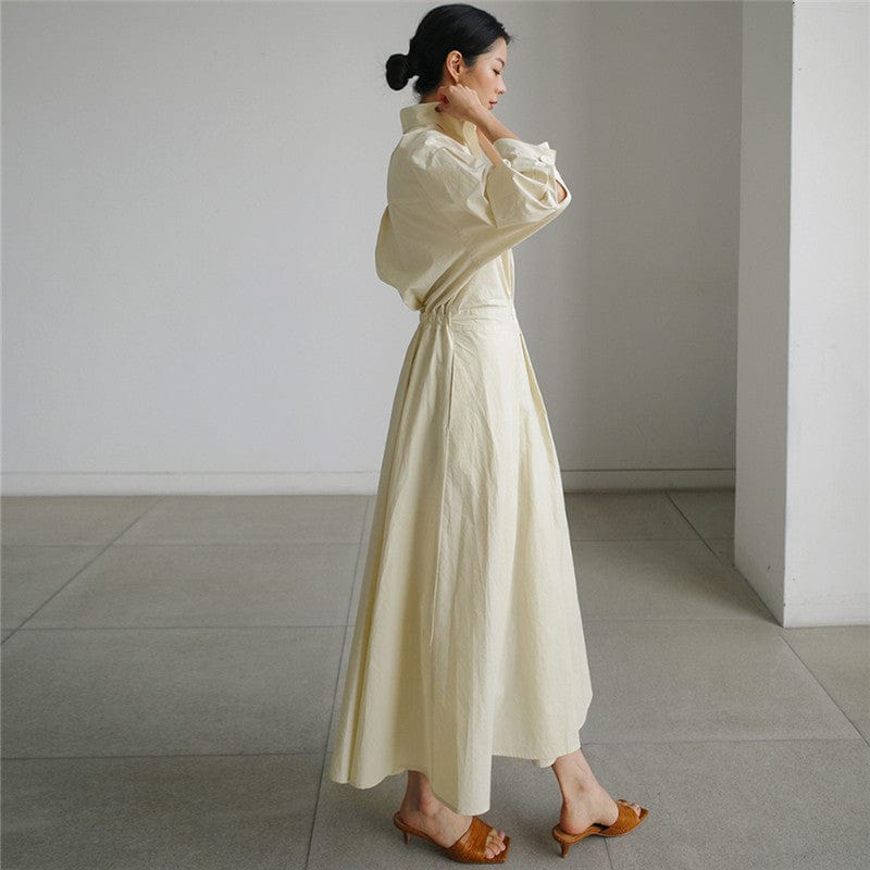 Best Sell Fashion Solid Color Dresses Women Lady Elegant High Waist Loose Long-sleeved Shirt Dress