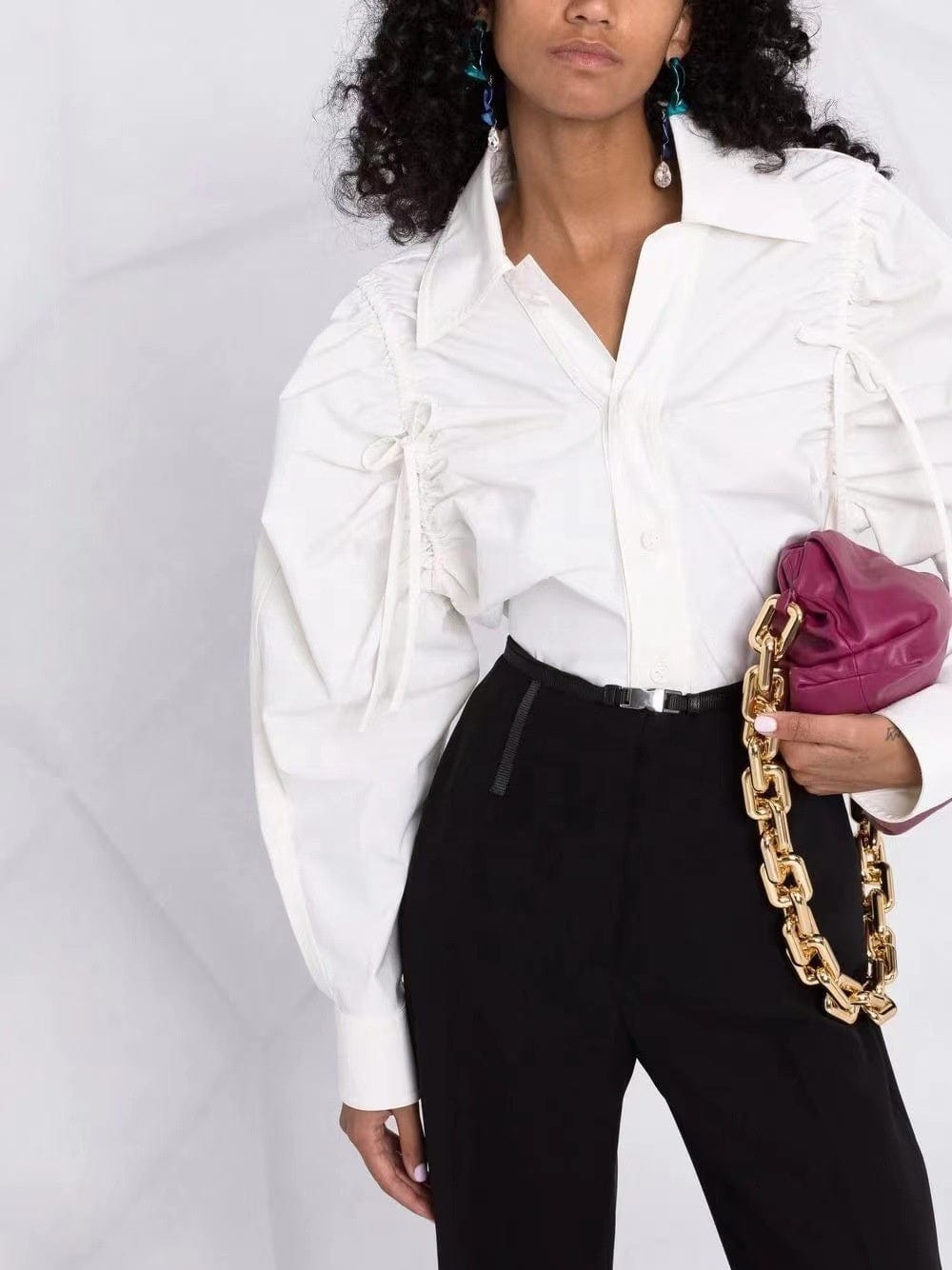 Bettergirl Fashionable Drawstring Casual White Shirt Long Sleeve Spring Women Shirts Blouses