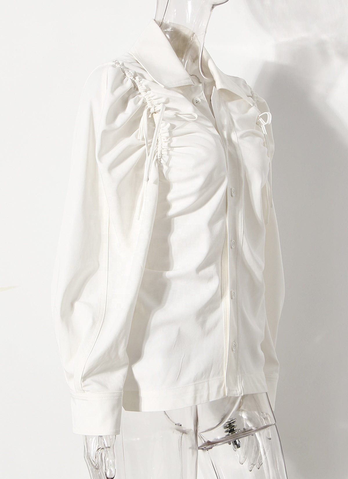 Bettergirl Fashionable Drawstring Casual White Shirt Long Sleeve Spring Women Shirts Blouses