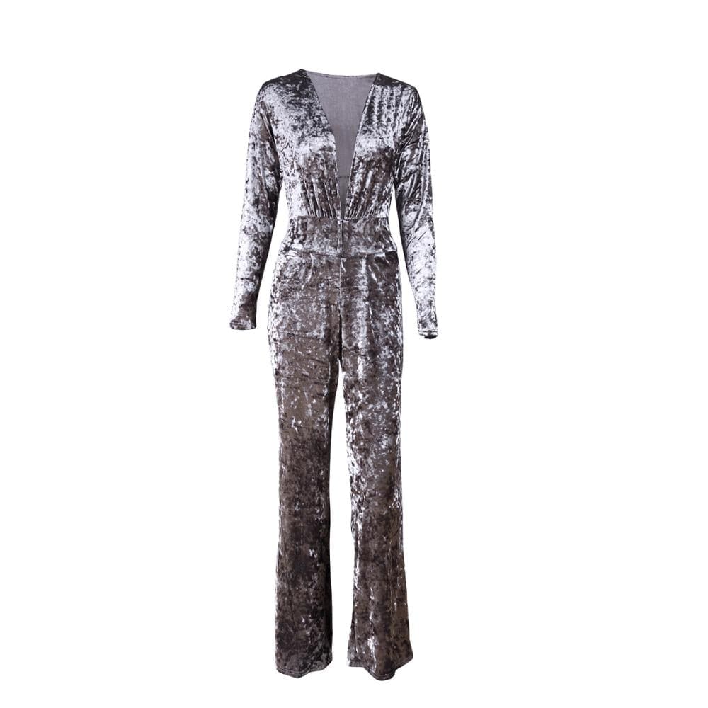 Big plus size women Black jumpsuits womens fashion deep v neck sexy clubwear elegant ladies velvet jumpsuits romper YY10038