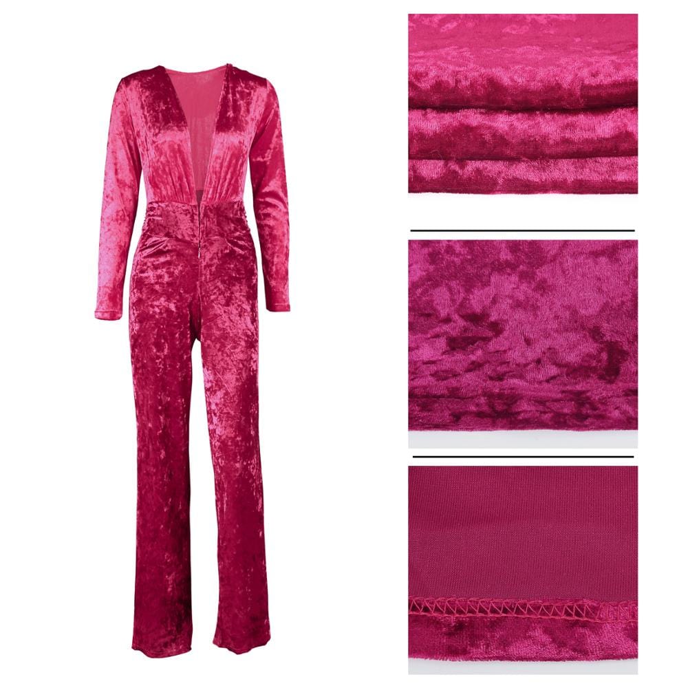 Big plus size women Black jumpsuits womens fashion deep v neck sexy clubwear elegant ladies velvet jumpsuits romper YY10038