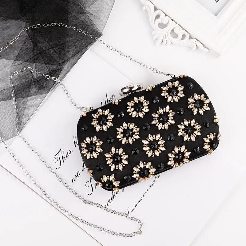 black 2022 New Trendy girl small daisy banquet clutch bridal fashion wallet women rhinestone shiny evening bag