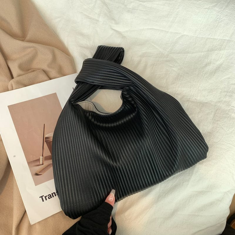 black 2022 Pleated Tote Bag Handbag Large Capacity PU Leather Women Hand Bag Luxury Brand Big Bucket Shoulder Bags