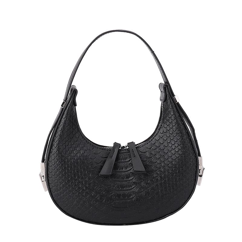 black 2023 Crocodile Pattern Armpit Hand Bags Underarm Women Shoulder Purses Half Moon Ladies Bags Leather Handbags Luxury