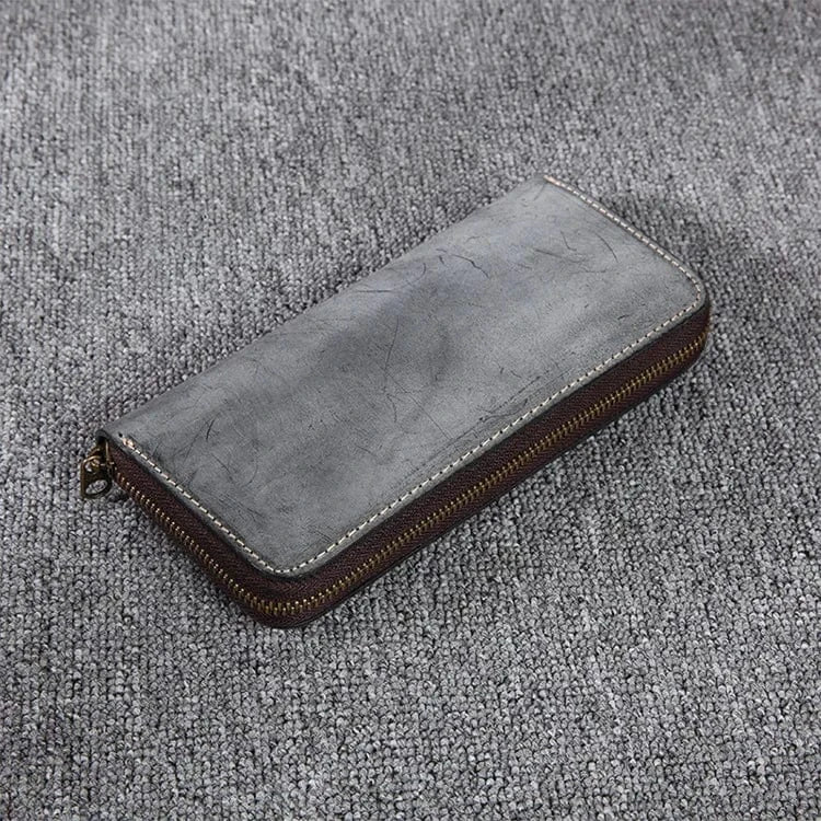 Black 2023 New High-quality Leather Cowhide Men's and Women's Wallets Genuine Leather Long Portable Zipper Wallet Vintage Polyester